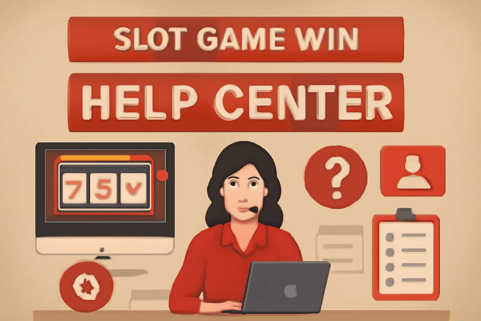 An informative scene depicting the Slot Game Win Help Center with clear text.